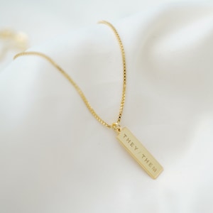 Pronoun Necklace, LGBTQ Pride, They / Them / She / Her / He / Him - Gold, Silver Jewelry, Personalized Gift for They / Them - Ships Next Day