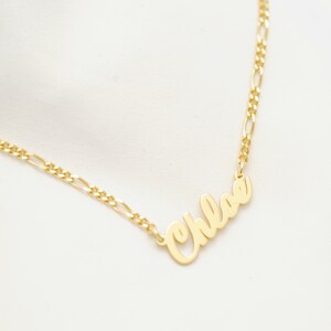 Name Necklace, Number, Year, Figaro Chain, Necklace Gold, Old English, Mini Letter Number Name Necklace, Custom Necklace - USA