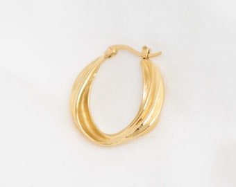 Gold Twist Rope Hoops Earrings 28mm (Pair), Twist Hoop Earring, Bold Huggie Hoop