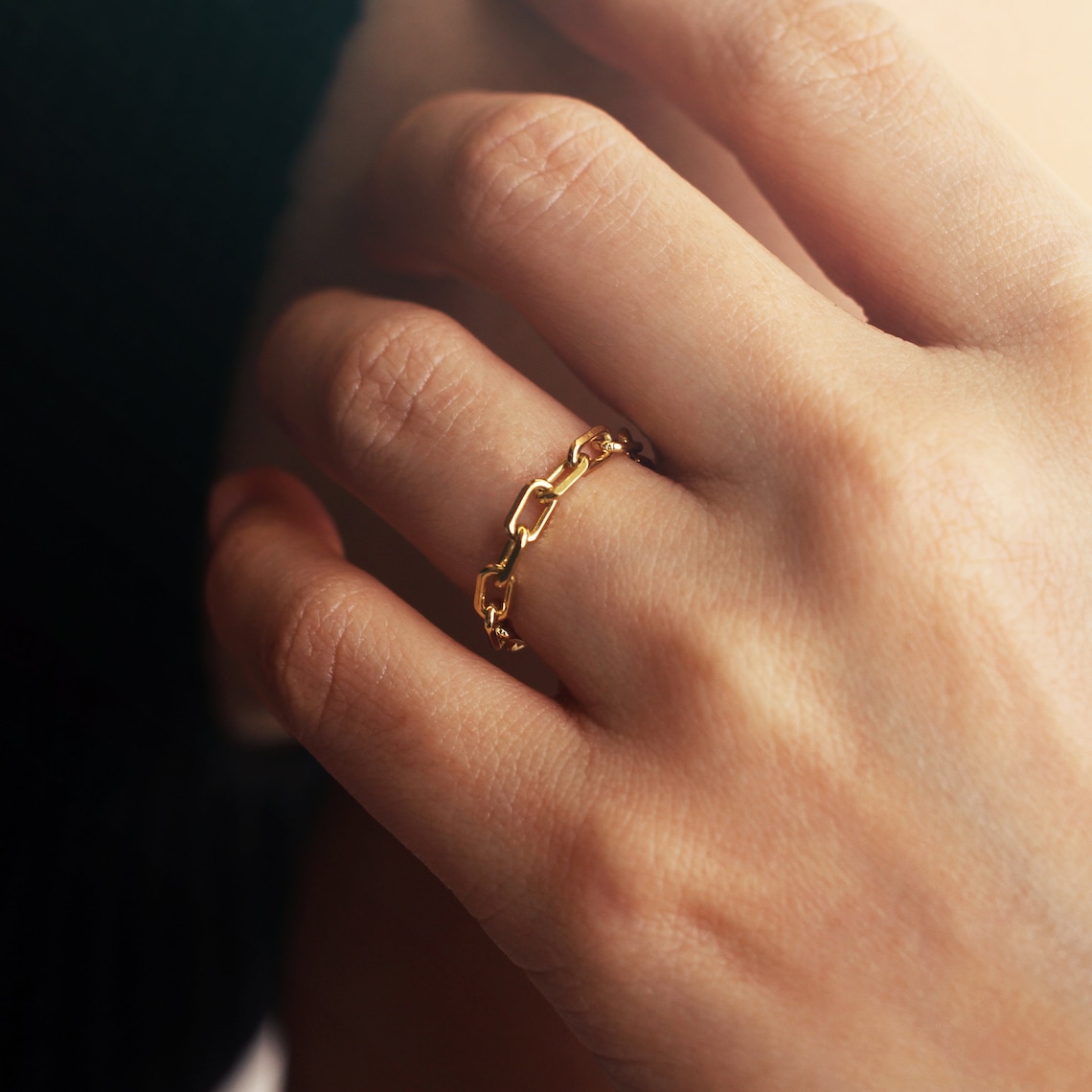 Gold Chain Ring Gold Stacking Ring Thick Chain Ring Long Etsy