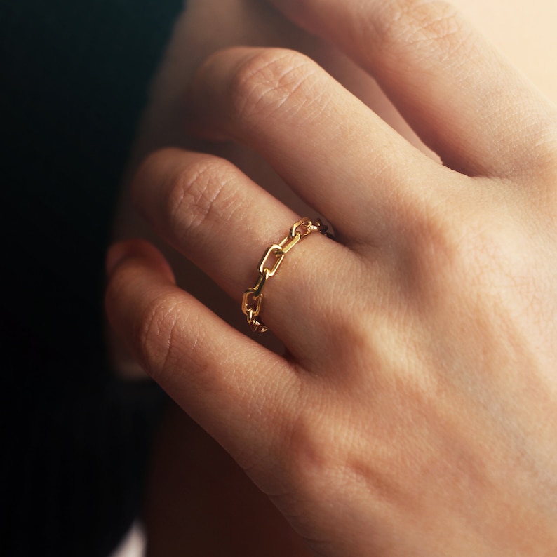 Gold Chain Ring Gold Stacking Ring Thick Chain Ring Long Etsy