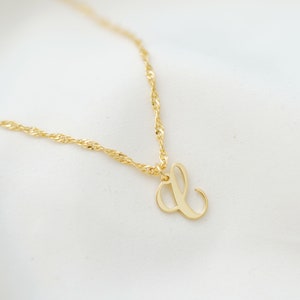 Gold Vermeil Initial Necklace, Script Initial with Singapore Twist Chain by JWL GANG, Solid Sterling Silver - Made in USA - Ships Next Day