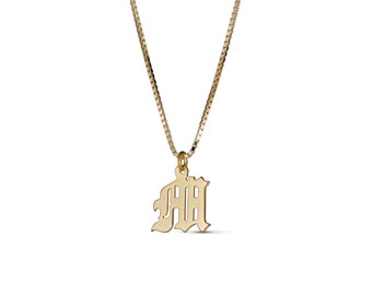 18K Gold Filled Old English Initial Necklace: Gothic Pendant