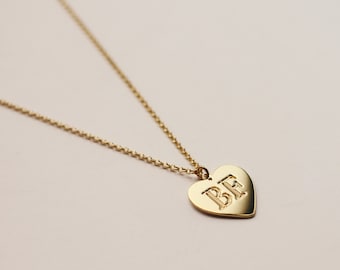 Heart Initial Charm, Engraved Print, Letter, Number Heart Charm Necklace, Christmas Gift For Her, Custom Necklace, Gold or Silver - USA