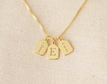 14k Name Necklace, Personalized Dainty Initial Name Tag Necklace, Gold Vermeil | Custom Engraved Pendant on a Box Chain Jewelry | Engrave
