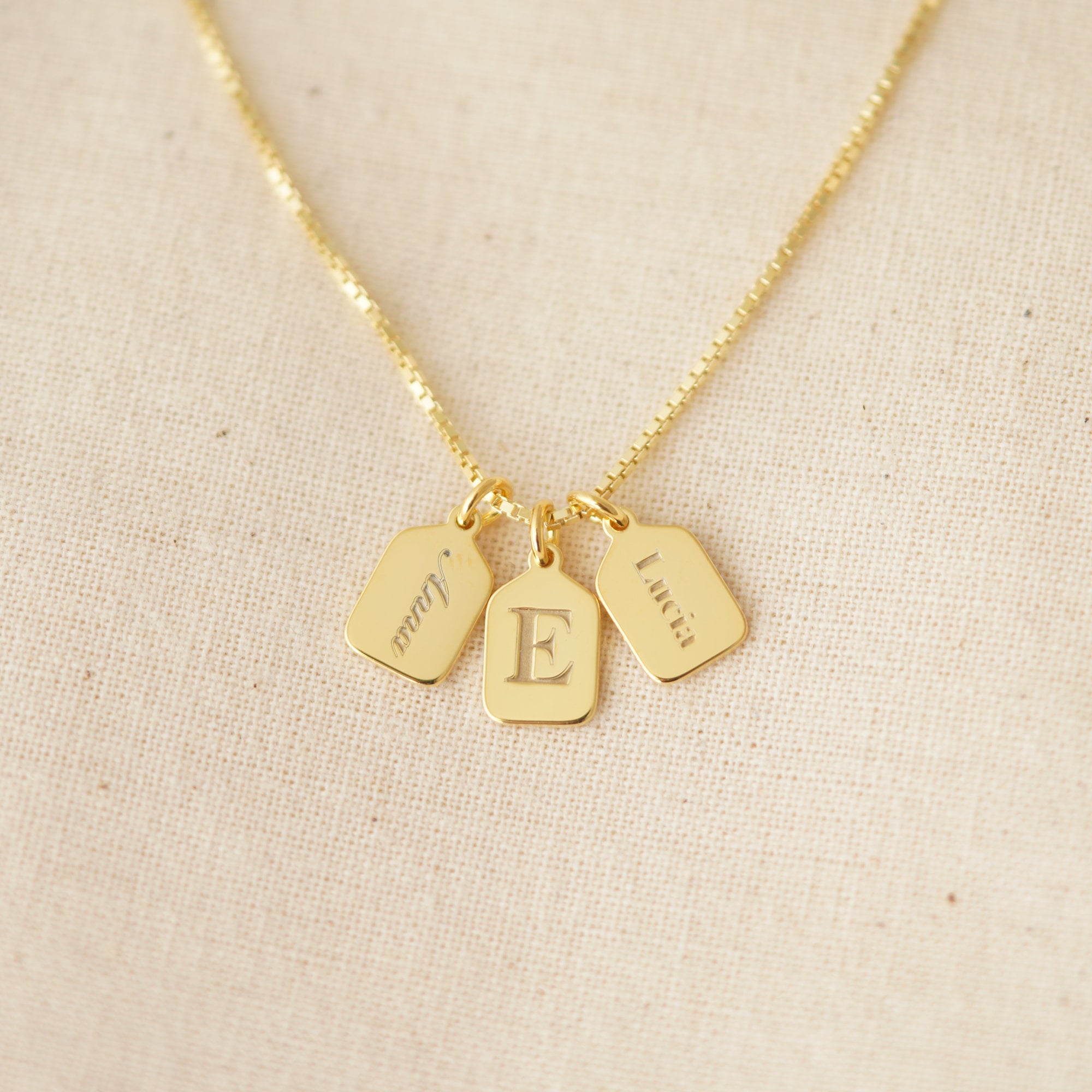 Yellow Gold Birthstone Accented Block Letter 15mm Dog-Tag Pendant  (Style#10837-10862) - Mini Mini Jewels