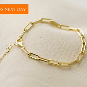Gold Long Link Bracelet, Gold Filled Paper Clip Bracelet, Statement Bracelet, Everyday Layering Bracelet, Waterproof, Tarnish Resistant