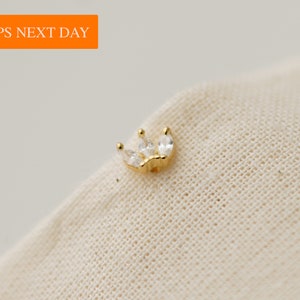 Triple Baguette Stud Earrings, Three Baguette Earrings, Gold CZ Stud Earrings, Dainty, Tiny, Minimalist Stud Earrings, Gold Vermeil (Pair)