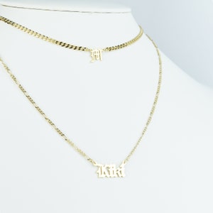 Gold Old English Letter Initial Necklace: Personalized Name Jewelry, Perfect for Her, Bridesmaids, or Mom, Featuring Curb Chain Design image 4