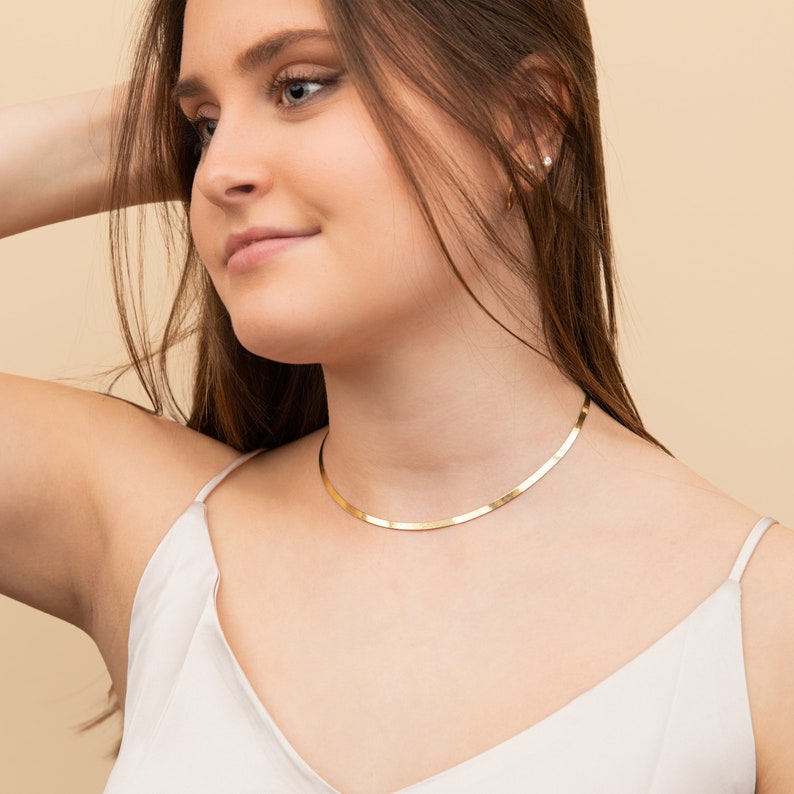 Herringbone Chain Necklace Herringbone Choker Necklace 18K Etsy