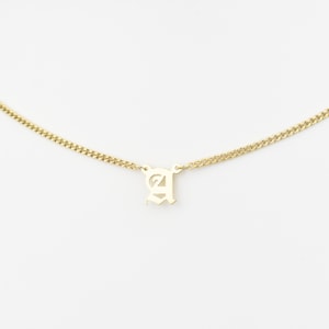 Gold Old English Letter Initial Necklace: Personalized Name Jewelry, Perfect for Her, Bridesmaids, or Mom, Featuring Curb Chain Design image 1