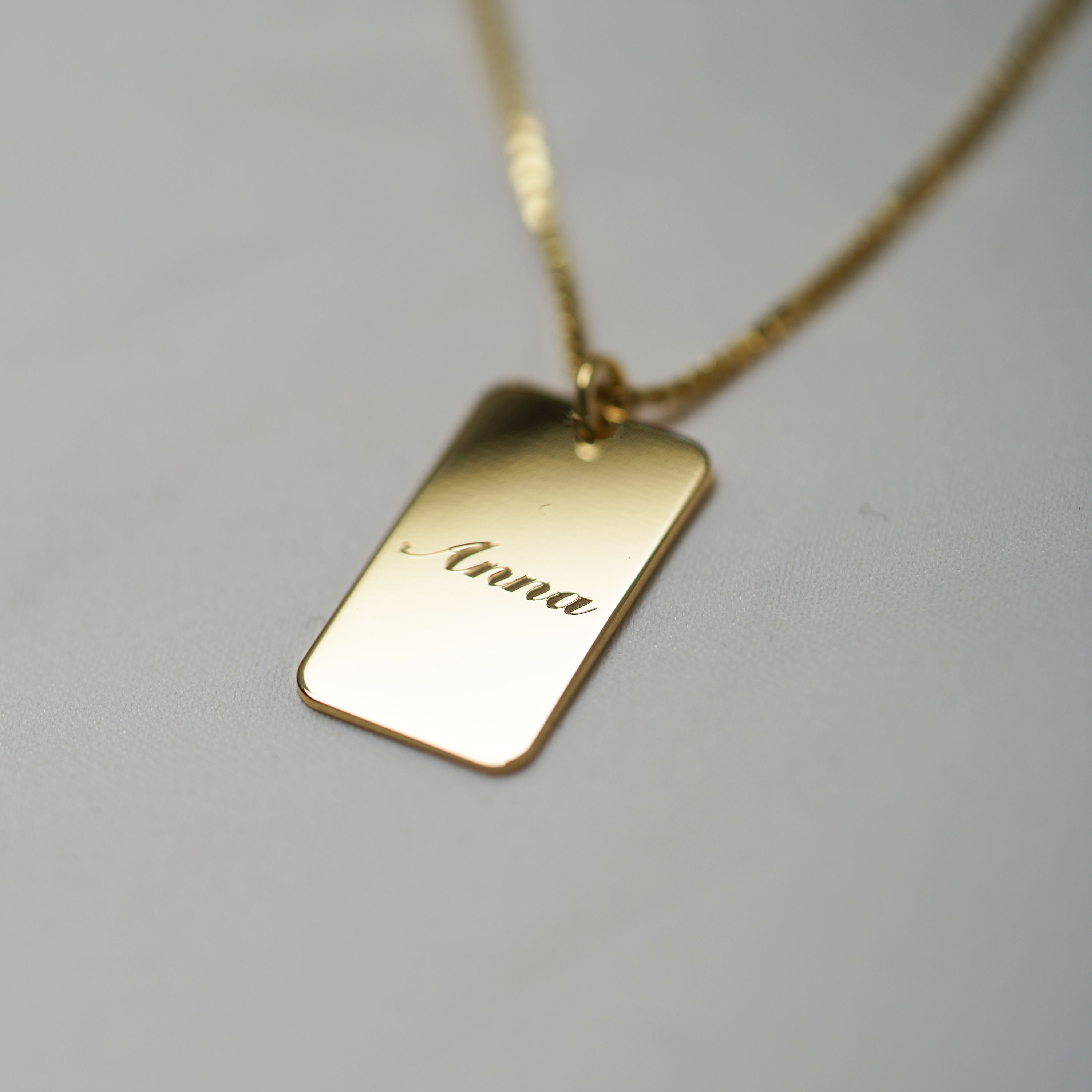 Name Tag Necklace Dainty Name Tag With Box Chain Initial Etsy