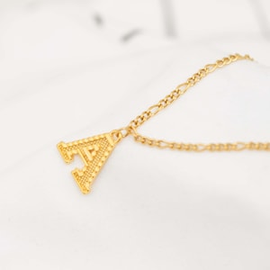 The Letter Necklace, Gold Layered Initial Necklace with Figaro Chain, Personalized Gold Layered Initial Necklace - Customized Jewelry