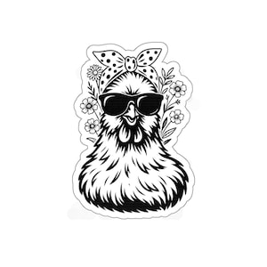 Funny Silkie Chicken Sticker - Cool White Chicken with Bandana & Sunglasses| Cute Farm Animal Decal | Chicken Lady Gift Car Laptop Sticker