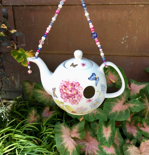 Birdhouse Garden-themed Teapot Bird House Butterflies Pink - Etsy