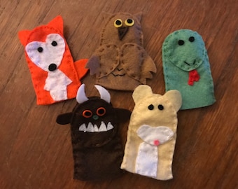 Gruffalo inspired finger puppets, storytelling finger puppets, teaching resource