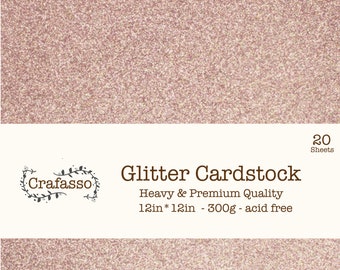 Rose gold Glitter cardstock, color glitter cardstock, heavy glitter cardstock, 12x12, 20 sheets, Crafasso, craft supplies,