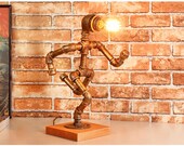 LamppoDesign Robot Industrial Lamp Handmade Edison Desk Lamp Loft Desk Accessories Steam Engine Light Valentine 39 s Day gift for Him