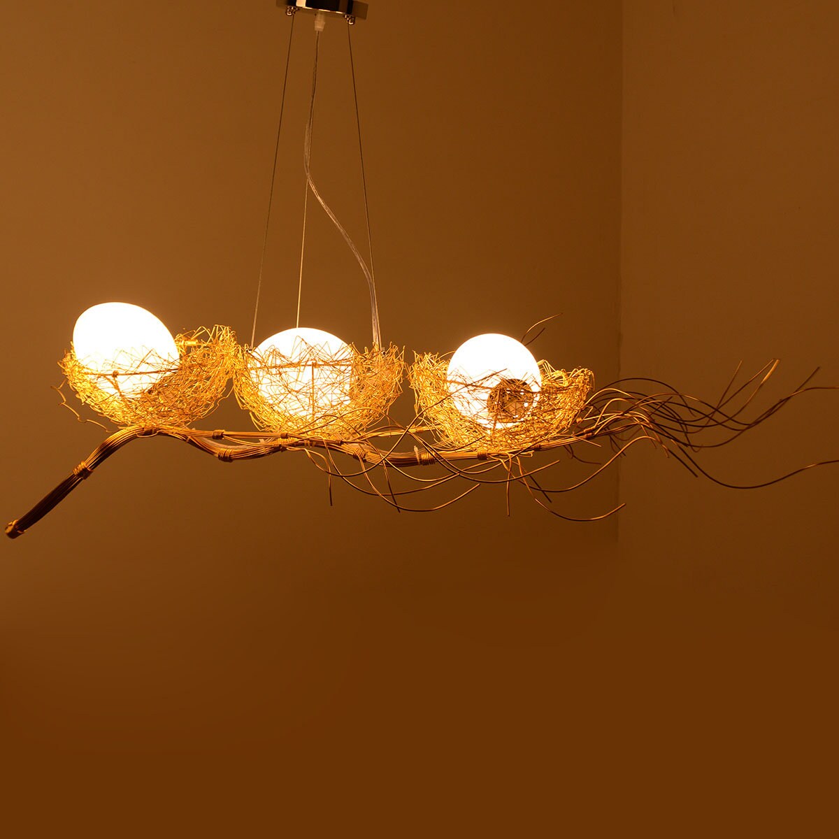 Lamppodesign Handicraft Metal Gold Pendant Creative Bird Nest Lamppodesign Handicraft Metal Gold, Bird Nest Chandelier Nursery