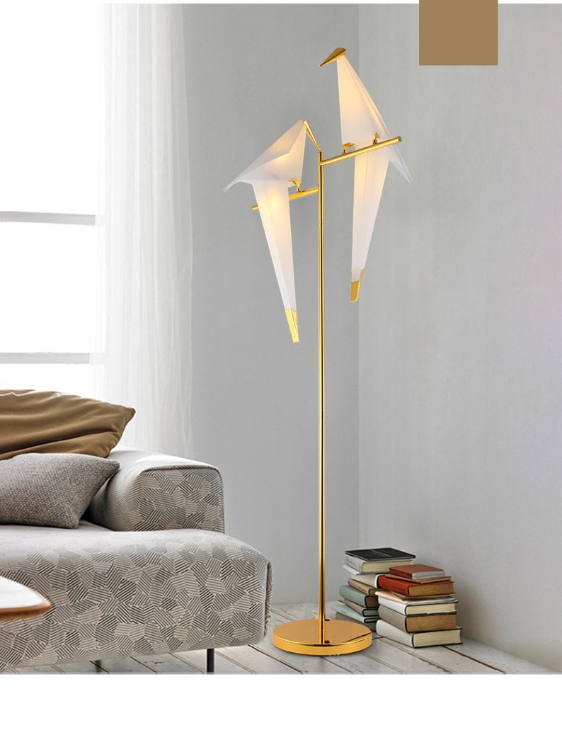 LamppoDesign Bird Floor Lamp Golden Art Light Metal Home Etsy