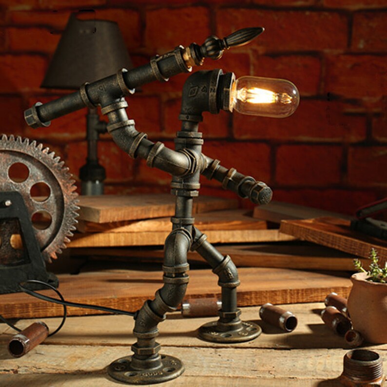 Creative Metal Craft Table Light LamppoDesign Sports Robot Desk Lamp Retro Home Decoration Lighting Gift for Man