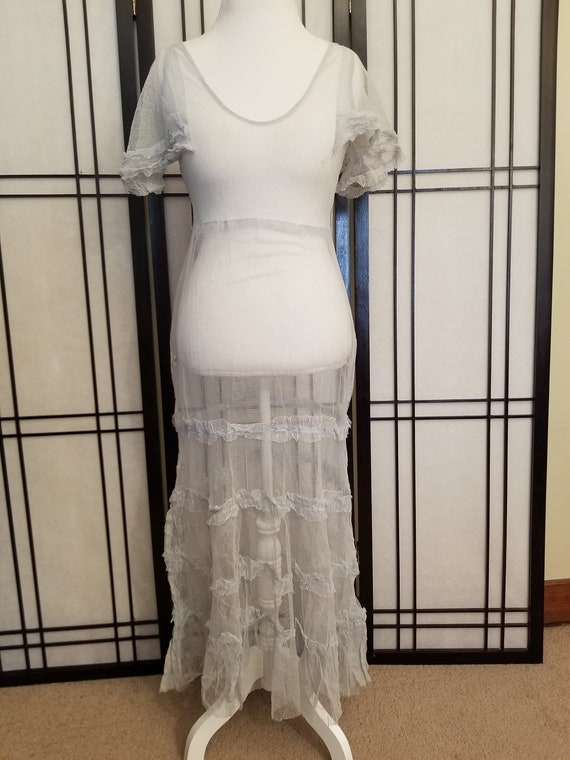 1930s Baby Blue Mesh Dress with Flutter Sleeves an