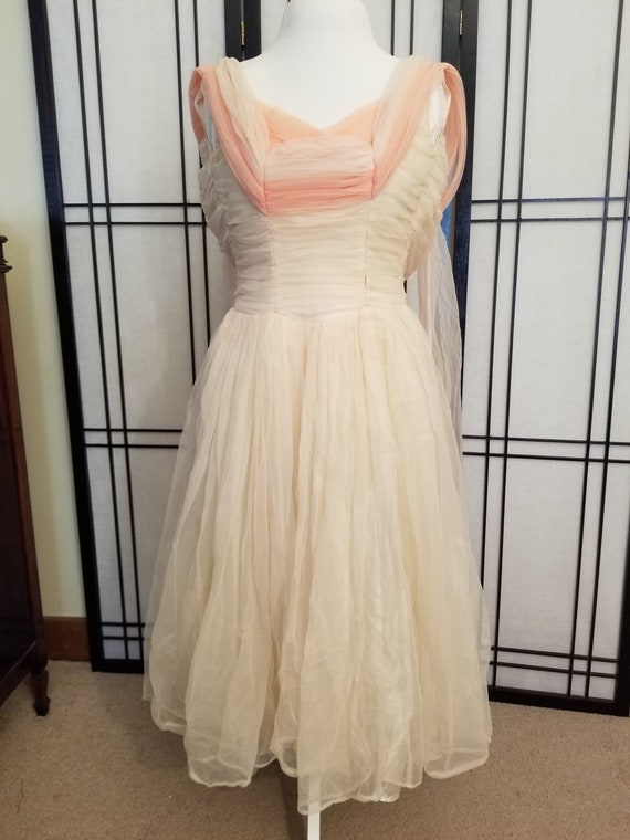 1950s Blush and Pink Tulle Prom Dress