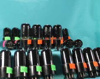 Cuádruple combinado (4 piezas) 6P6S / 6V6 / 6V6GT / 6AY5 / 587 / 1515. Tubos tetrodos de haz de vacío. Reflector. Probado. Tubos de válvulas vintage. AMP. Hi-Fi.
