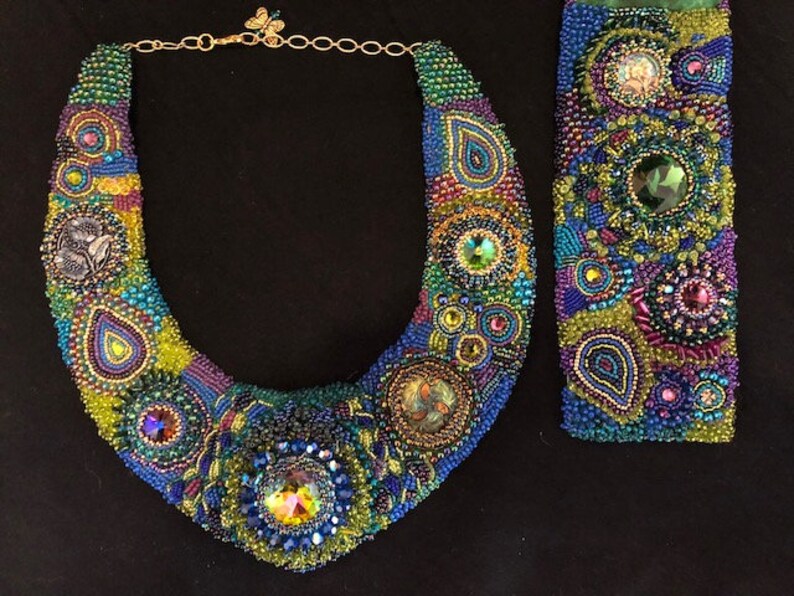 Peacock Necklace /& Matching Cuff Bracelet