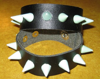Leather Wristband with Mint Blue Studs