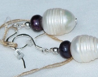 Freshwater pearl earrings, sterling silver findings