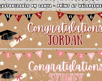Graduation High School College aanpasbare banner bewerkbaar feestbord - print bij Walgreens!