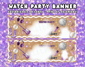 2000s Y2K Watch Party Banner Purple Party Decor Pop Star Printable Editable Retro Throwback - Print at Walgreens!