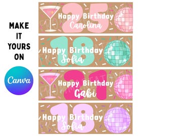 Disco Birthday Banner Printable Custom Editable Party Sign Retro Martini Birthday Decoration - Print at Walgreens!