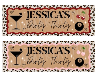 Cheetah Dirty Thirty aanpasbare banner luipaard bordeauxrood bewerkbaar feestbord afdrukbaar decor - afdrukken bij Walgreens!