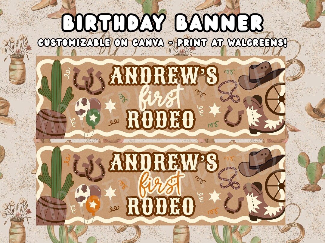 First Rodeo Paper Banner First Rodeo Birthday Banner Wild One Boy 1st Birthday Cowboy Printable ...