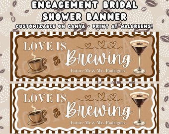 Love Is Brewing Vrijgezellenfeest Verlovingsbanner Afdrukbaar feestbord Aangepaste bewerkbare decoratie - afdrukken bij Walgreens