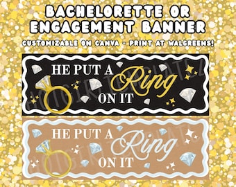 Hij deed er een ring om Vrijgezellenfeest verlovingsfeest Aanpasbare banner Bewerkbaar feestbord bruid - afdrukken bij Walgreens!