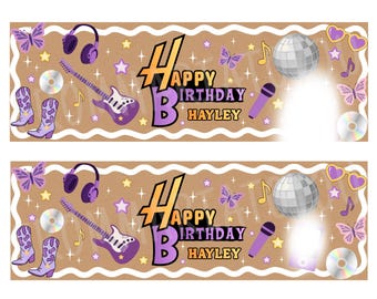 Verjaardagsbanner uit de jaren 2000, Y2K-thema, paars, feestdecoratie, popster, printbaar, bewerkbaar, retro - printen bij Walgreens!