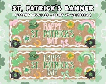 St. Patrick's Day-banner aanpasbaar bewerkbaar afdrukbaar bord roze groen kleurrijk speels evenementdecor - afdrukken bij Walgreens!