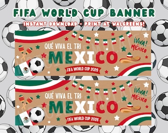¡Bandera de México para la Copa Mundial de la FIFA, fútbol y fiesta para ver el partido! Descarga instantánea. ¡Imprime en Walgreens!