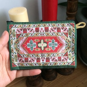 小さな緑赤の財布/トルコの職人技で織られたキリムの財布/カードポーチ/ヴィンテージボヘミアンシック/ハンドメイド