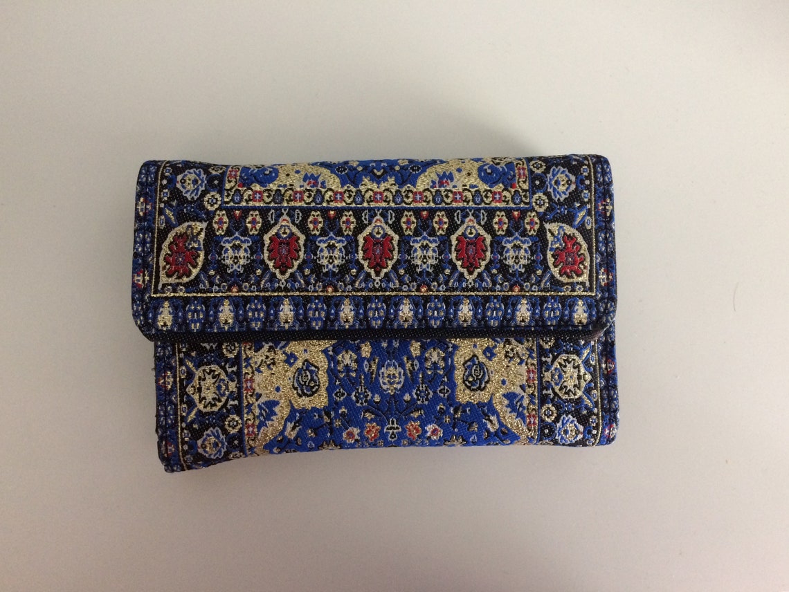 Billetera azul marino dorado / tela patrones orientales kilim | Etsy