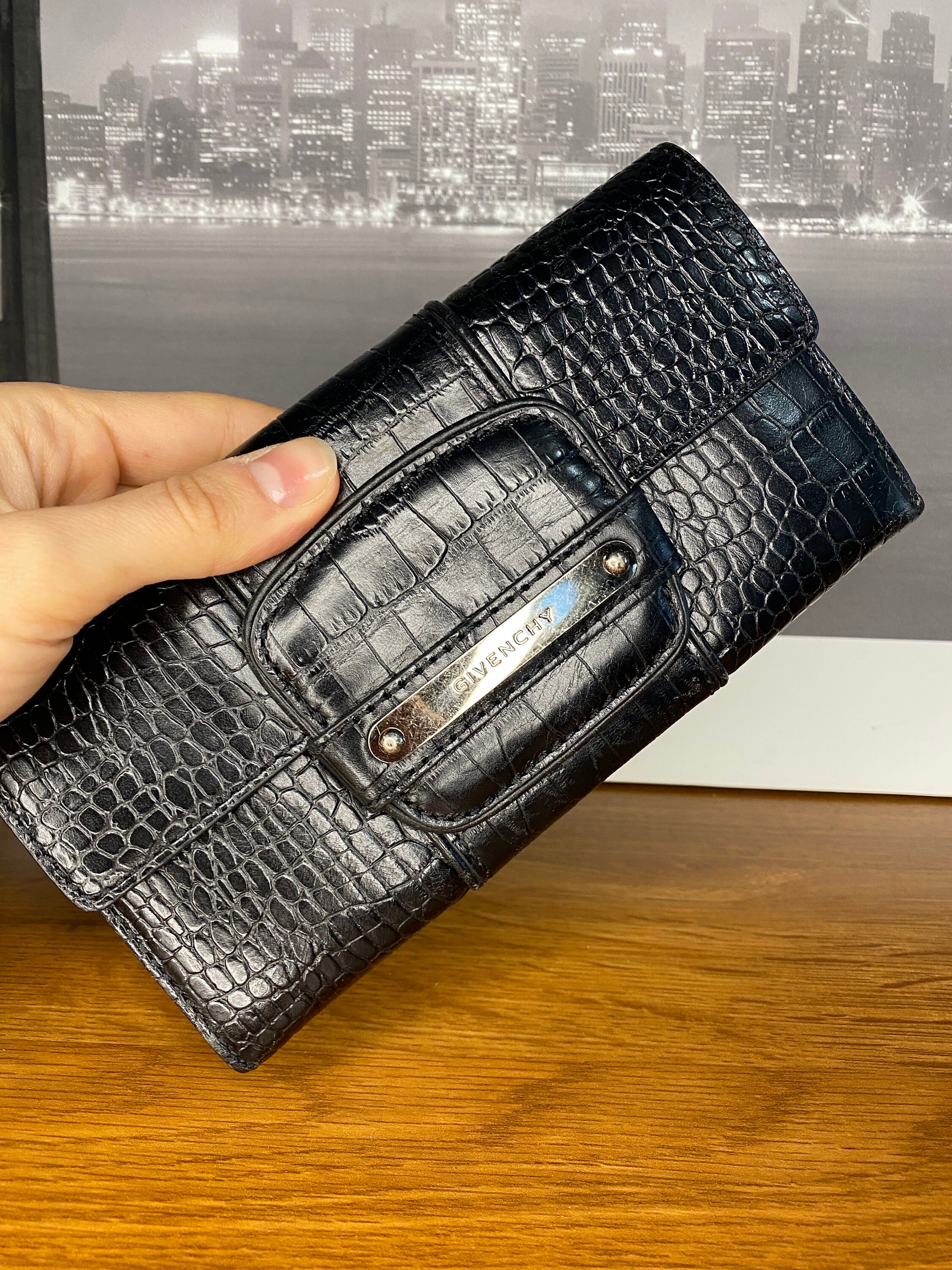 Gancini Croc-Embossed Leather Wallet
