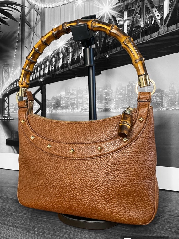 Gucci Anita Pebbled Leather Bamboo Tophandle Bag