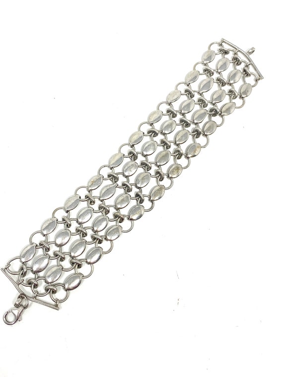 1960/'s Articulated Silver Chain Bracelet Vintage Ornate Silver Cuff Style Bracelet Handmade Sixties Silver Chain Mail Floral Bracelet