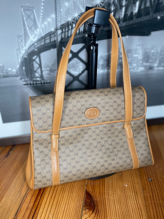 Certified Authentic Gucci Boston Bag Vintage handbag GG travel bag Canvas  Sherry Line brown Canvas - Leather pre -owned gucci -Made in Italy