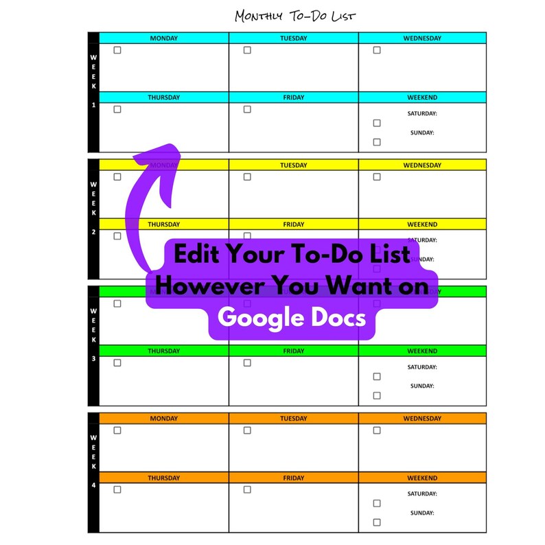 Monthly To-do Planner GOOGLE DOCS/WORD Template - Etsy