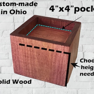 4&quot; x 4&quot; Furniture/bed wood Riser with Pocket  (sold individually, not as a set) Made in the USA