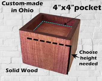 4" x 4" Furniture/bed wood Riser with Pocket  (sold individually, not as a set) Made in the USA